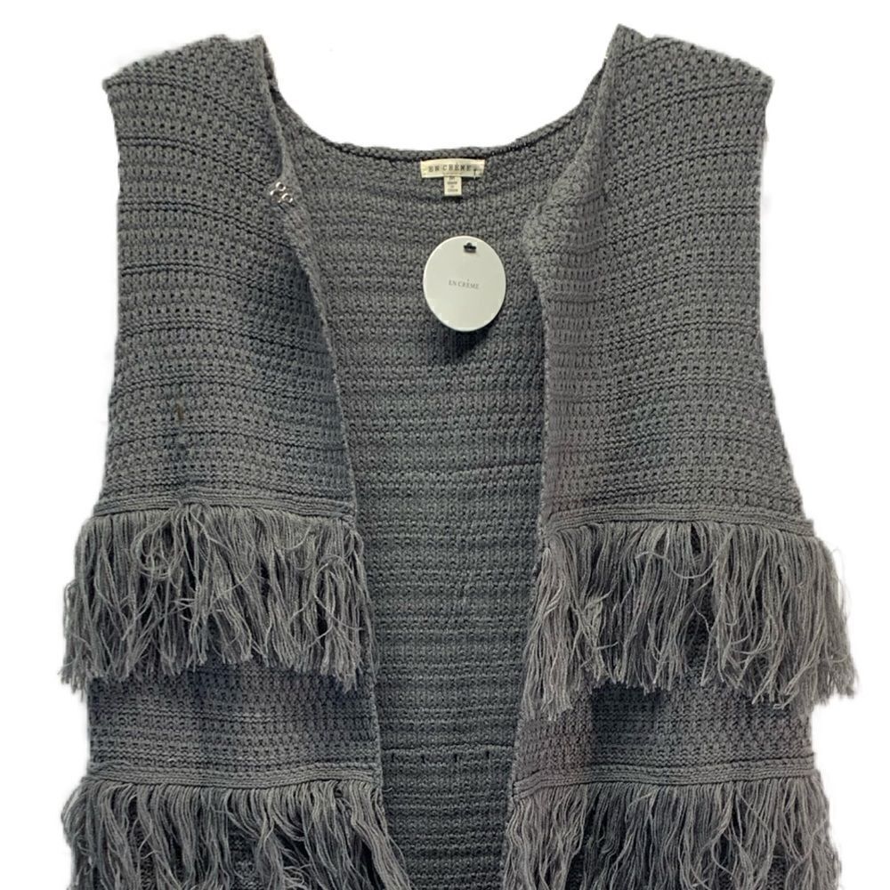 NWT EN CREME Gray fringed sleeveless duster - Picture 8 of 9